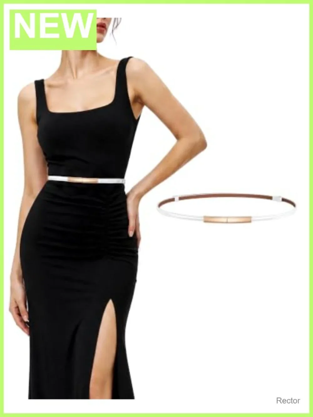 Skinny Patent Leather Belt with Gold Square Interlocking Buckle, Adjustable